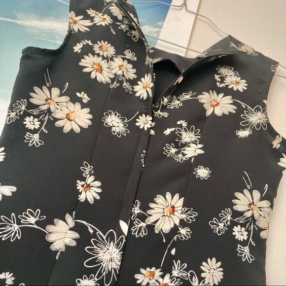 Y2K 90s Rampage black daisy print polyester sleeveless mini dress Juniors 3 - Picture 8 of 11